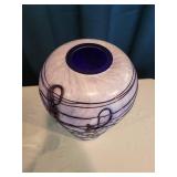 Handcrafted Deep Blue-Veined Swirls on Heavy White Vase