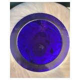 Handcrafted Deep Blue-Veined Swirls on Heavy White Vase