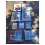 Set of 9 Framed Santa and Holiday Art Prints