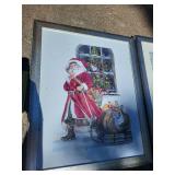 Set of 9 Framed Santa and Holiday Art Prints