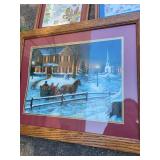 Set of 9 Framed Santa and Holiday Art Prints