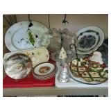 Collection of Holiday Themed Platters and Plates featuring Snowman and Christmas Designs
