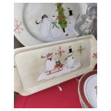 Collection of Holiday Themed Platters and Plates featuring Snowman and Christmas Designs