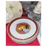 Collection of Holiday Themed Platters and Plates featuring Snowman and Christmas Designs