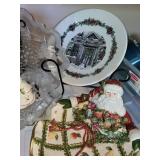 Collection of Holiday Themed Platters and Plates featuring Snowman and Christmas Designs
