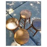Set of 4 Wooden Bar Stools with Turned Legs