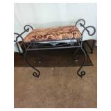Elegant Iron Bench with Upholstered Seat in Paisley Fabric