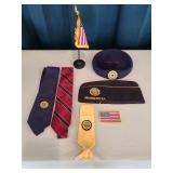 Lot of American Legion Memorabilia including Ties, Caps, and Flag