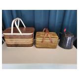 Set of 3 Vintage Picnic Baskets with Coffee Pot
