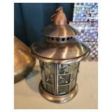 Decorative Set with Brass Vase, Mosaic Boxes, and Lantern