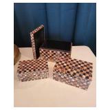 Decorative Set with Brass Vase, Mosaic Boxes, and Lantern