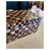 Decorative Set with Brass Vase, Mosaic Boxes, and Lantern