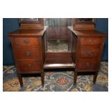 Antique Vanity with Trifold Mirror – 47"W x 17"D x 68"T