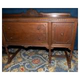 Vintage Carved Wood Sideboard with Decorative Backpiece