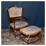 French Provincial Armchair with Rush Seat & Matching Footrest