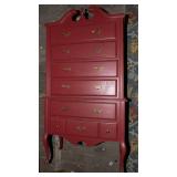Tall Red Painted Dresser with Distressed Finish