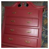Tall Red Painted Dresser with Distressed Finish