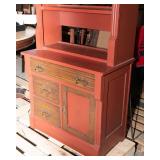 Red Painted Hutch with Open Shelving – 74" Tall