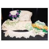 Lot of Vintage Crocheted & Lace Items – Includes Large Tablecloth