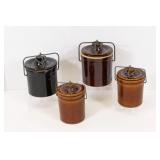 Set of 4 Vintage Stoneware Crocks with Metal Clamped Lids