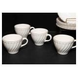 White Cups and Saucers Set with Gray Edging – 14 Pieces