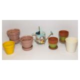 Variety of Ceramic & Clay Planters with Decorative Watering Can