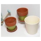 Variety of Ceramic & Clay Planters with Decorative Watering Can