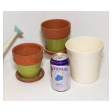 Variety of Ceramic & Clay Planters with Decorative Watering Can