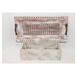 Vintage Inspired Metal Tray and Wooden Box