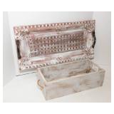Vintage Inspired Metal Tray and Wooden Box