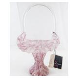11" FENTON VASA Murrhina Rose Mist Basket with Crystal Handle.
