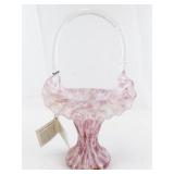 11" FENTON VASA Murrhina Rose Mist Basket with Crystal Handle.