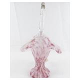 11" FENTON VASA Murrhina Rose Mist Basket with Crystal Handle.