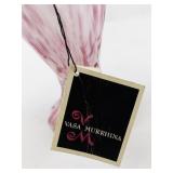 11" FENTON VASA Murrhina Rose Mist Basket with Crystal Handle.