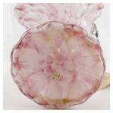 11" FENTON VASA Murrhina Rose Mist Basket with Crystal Handle.