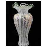 1996 FENTON 11" Meadow Beauty Rib Optic Hand painted Floral Vase. #823.