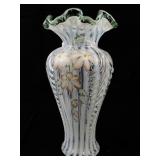 1996 FENTON 11" Meadow Beauty Rib Optic Hand painted Floral Vase. #823.