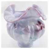 1965 FENTON 5" Blue Burmese Peloton Treated Vase.