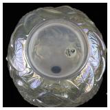 1997 FENTON 8" Champagne Satin Iridized Waterlily Swan Sea Mist Green Ruffle Rimmed Vase.