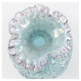 FENTON 9" Iridescent Waterlily Swan Champagne Ruffle Rimmed vase.