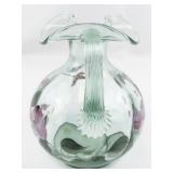 FENTON 6.5" Sea Mist Green Vining Garden Hand painted Pitcher.