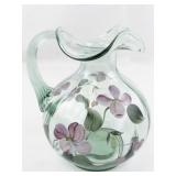 FENTON 6.5" Sea Mist Green Vining Garden Hand painted Pitcher.