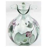 FENTON 6.5" Sea Mist Green Vining Garden Hand painted Pitcher.