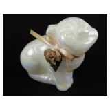 3" FENTON White Iridescent Flower Glass Sitting Pig Figure.