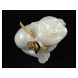 3" FENTON White Iridescent Flower Glass Sitting Pig Figure.