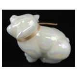 3" FENTON White Iridescent Flower Glass Sitting Pig Figure.