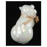 3" FENTON White Iridescent Flower Glass Sitting Pig Figure.