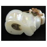 3" FENTON White Iridescent Flower Glass Sitting Pig Figure.