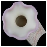 FENTON Rose Burmese Satin Diamond Optic Hand painted Roses Mini Vase.