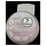 FENTON Rose Burmese Satin Diamond Optic Hand painted Roses Mini Vase.